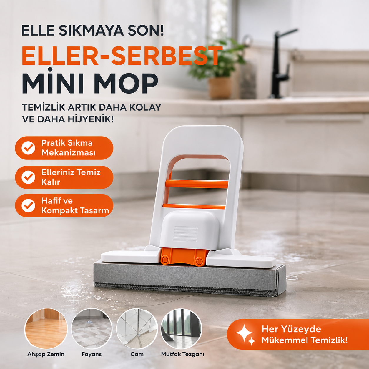 Nestora Pratik Cam & Tezgah Çekçeği Mini Mop