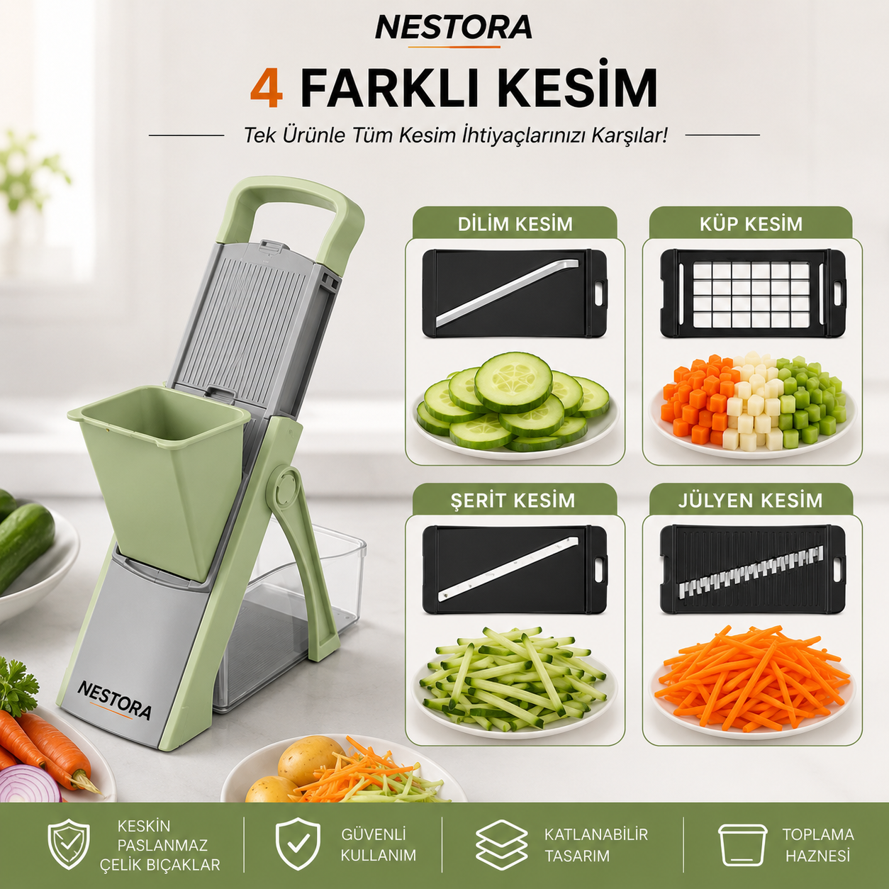 Nestora 4'ü 1 Arada Akıllı Sebze & Meyve Kesme Seti